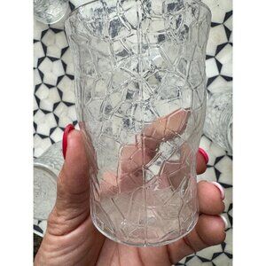Set Of 6 Vintage Crackle Glass Juice Glasses 4" x 3" Clear Textured Drinkware